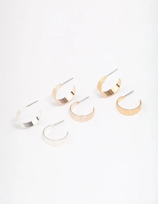 Chic Ear Huggers-Gold & Silver Solid Hoop Earring 3-Pack