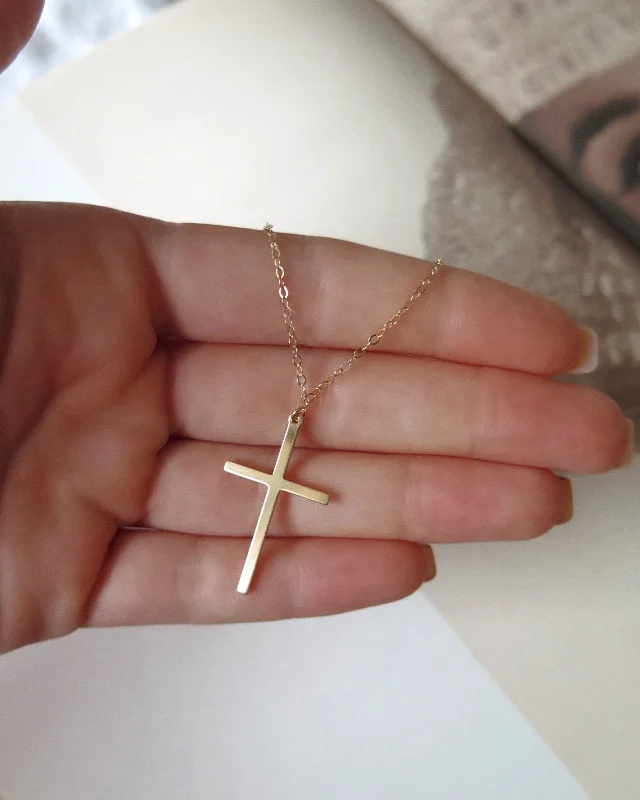 Modern Chain Necklace-Large Cross Necklace  - 14k Yellow Gold Fill