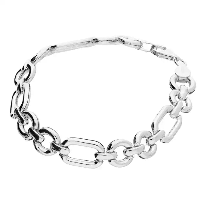 Men’s Charm Bracelet-Sterling Silver Round and Rectangular Link Bracelet