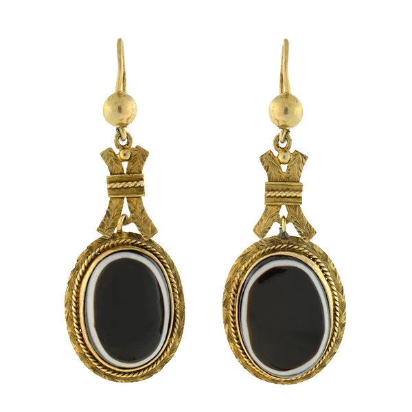 Fashion Hoop Earrings-Victorian 12kt Gold Banded Agate Earrings