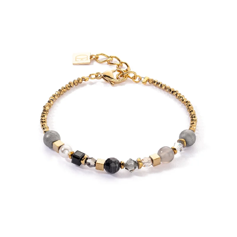 Geometric Silver Cuff Bracelet-Coeur De Lion Festive Spheres Grey Gold Bracelet