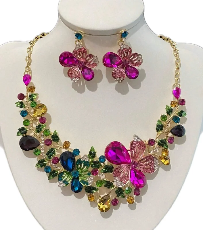 Unique Heart Necklace-Floral Earring & Necklace Set