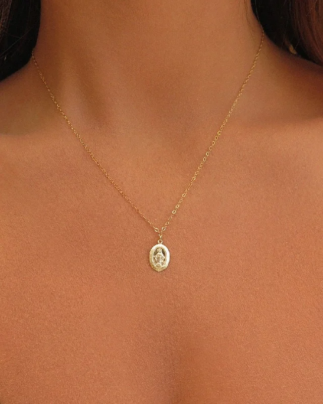 Fashionable Gemstone Bar Necklace-Small Miraculous Medal Necklace  - 14k Yellow Gold Fill