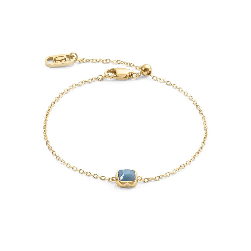 Rose Gold Charm Bracelet-Coeur De Lion Gold March Birthstone Blue Aventurine Bracelet