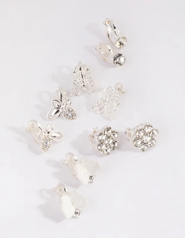 Cute Flower Earrings-Silver Butterfly Clip-On Earring Pack