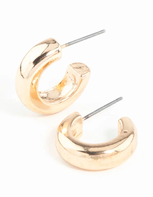 Butterfly Shape Earrings-Gold Chubby Huggie Hoop Earrings