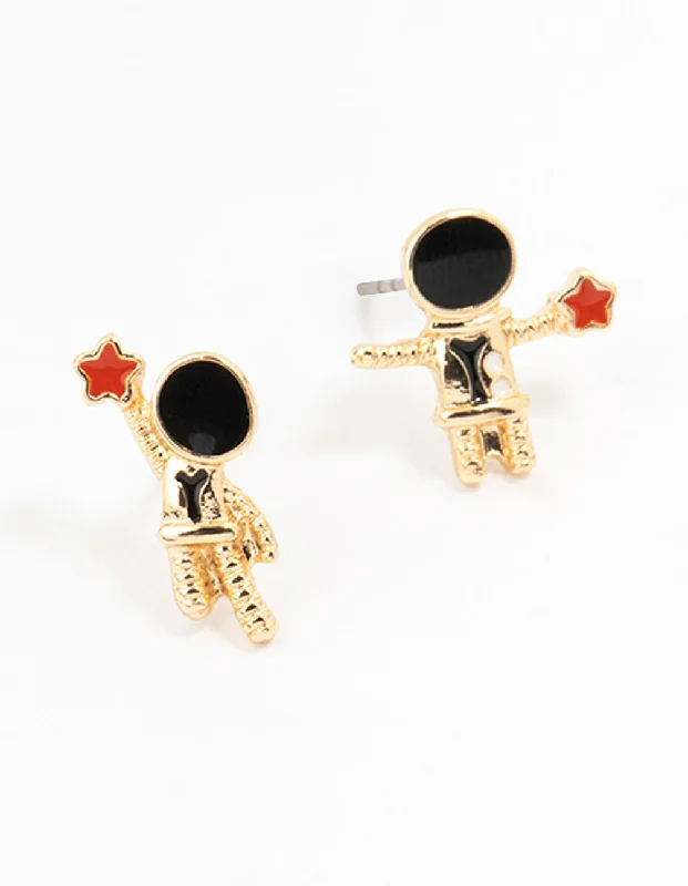 Crystal Dangle Earrings-Gold Astronaut Star Stud Earrings