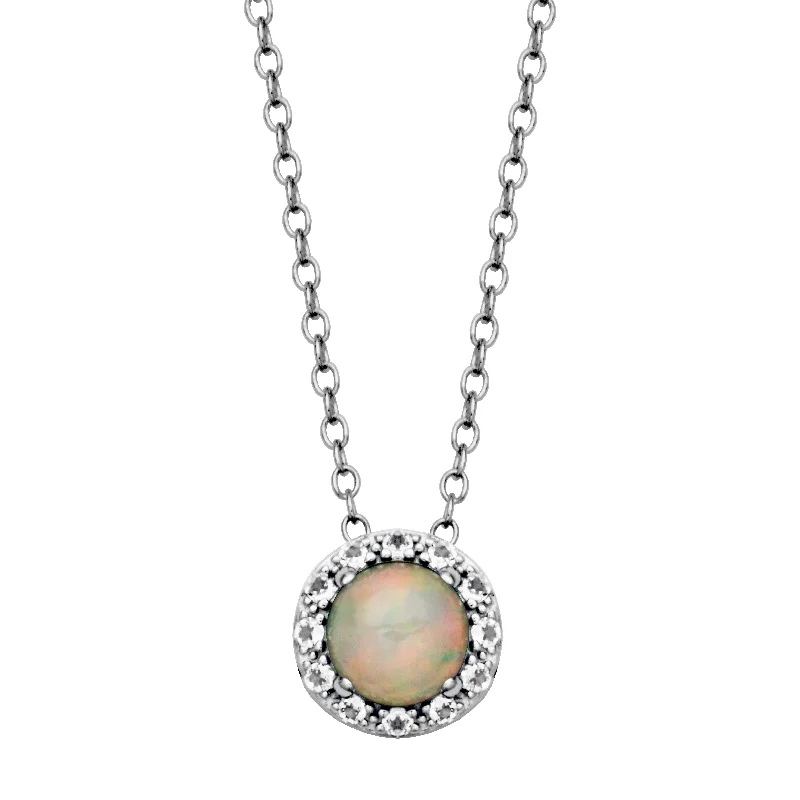 Rose Gold Necklace-Sterling Silver Opal White Topaz Necklace