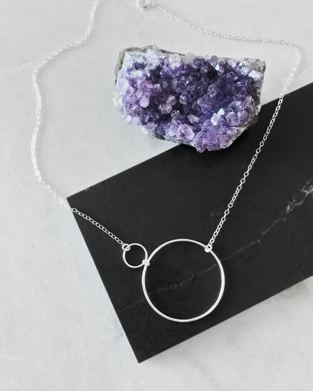 Simple Name Necklace-Double Circle Necklace  - Sterling Silver