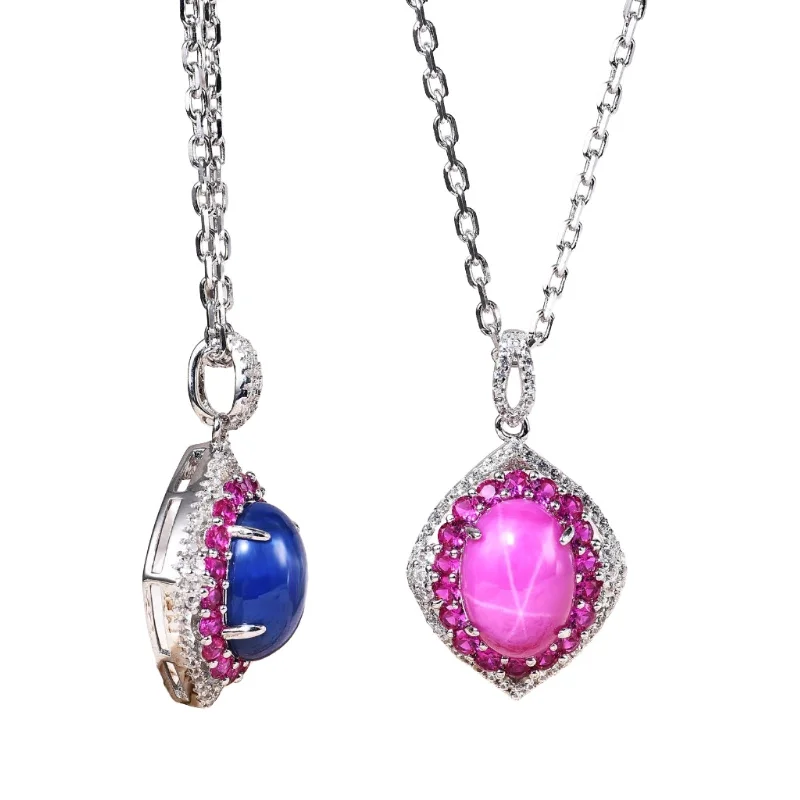 Luxury Gemstone Necklace-Ruby Sapphire Pendant Necklace | S925