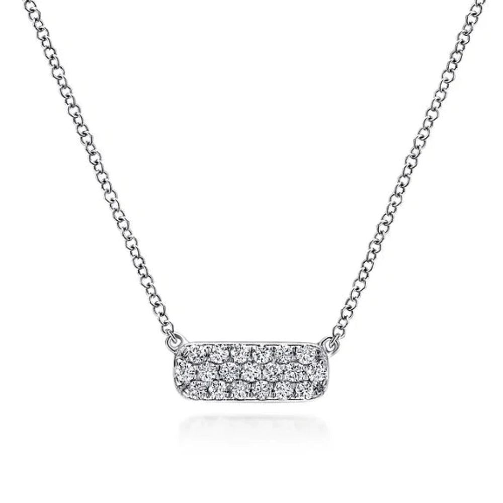 Designer Necklace-14K W Gold 0.20cttw Pave Diamond Bar Necklace