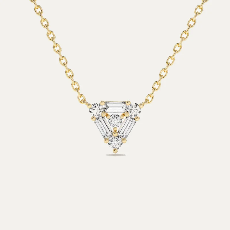 Adjustable Pendant Necklace-18K Gold Trio Diamond  Baguett Triangel Necklace