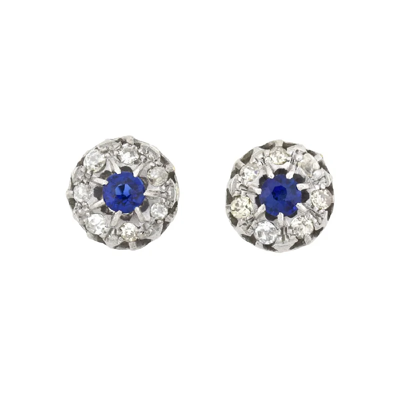 Modern Drop Earrings-Edwardian 9kt/14kt Synthetic Sapphire + Diamond Stud Earrings