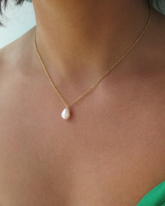 Layered Bar Necklace-Teardrop Freshwater Pearl Rope Chain Necklace  - 14k Yellow Gold Fill