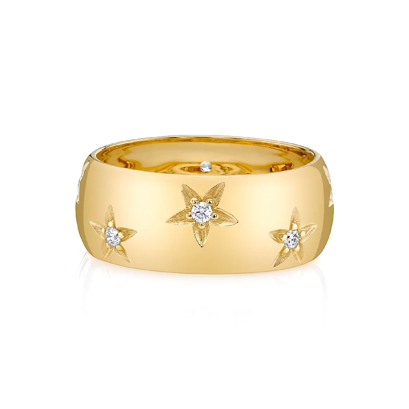 Star Band - White Diamond / 14k Yellow Gold