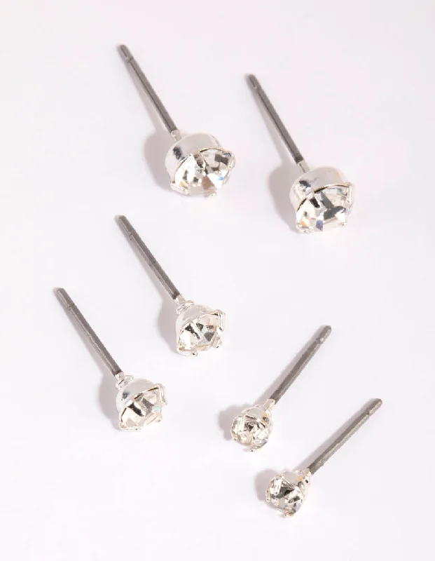 Fashion Pearl Earrings-Silver Claw Stud Earring Pack