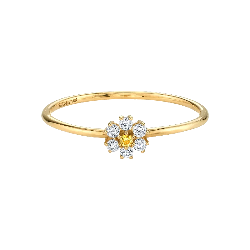 Mini Teddy Flower Ring - White Diamond / 14k Yellow Gold