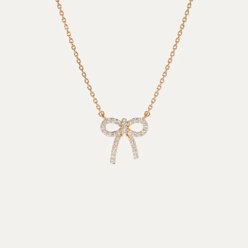 Multi-Chain Necklace-18K Gold Diamond Bow Necklace