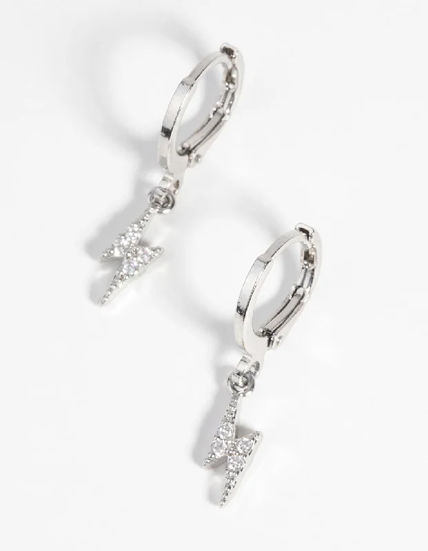 Pearl Hoop Earrings-Silver Bolt Huggie Hoop Earrings