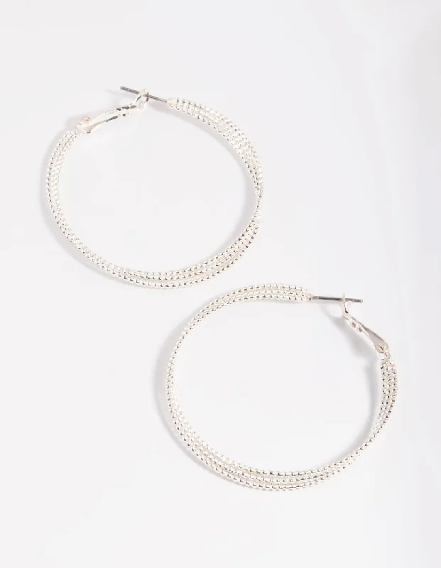 Custom Earrings for Gift-Silver Textured Criss Cross Hoop Earrings