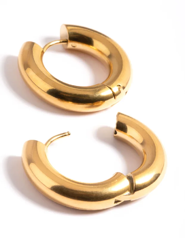 Long Chain Earrings-Waterproof Gold Plated Stainless Steel Chunky Medium Hoop Earrings