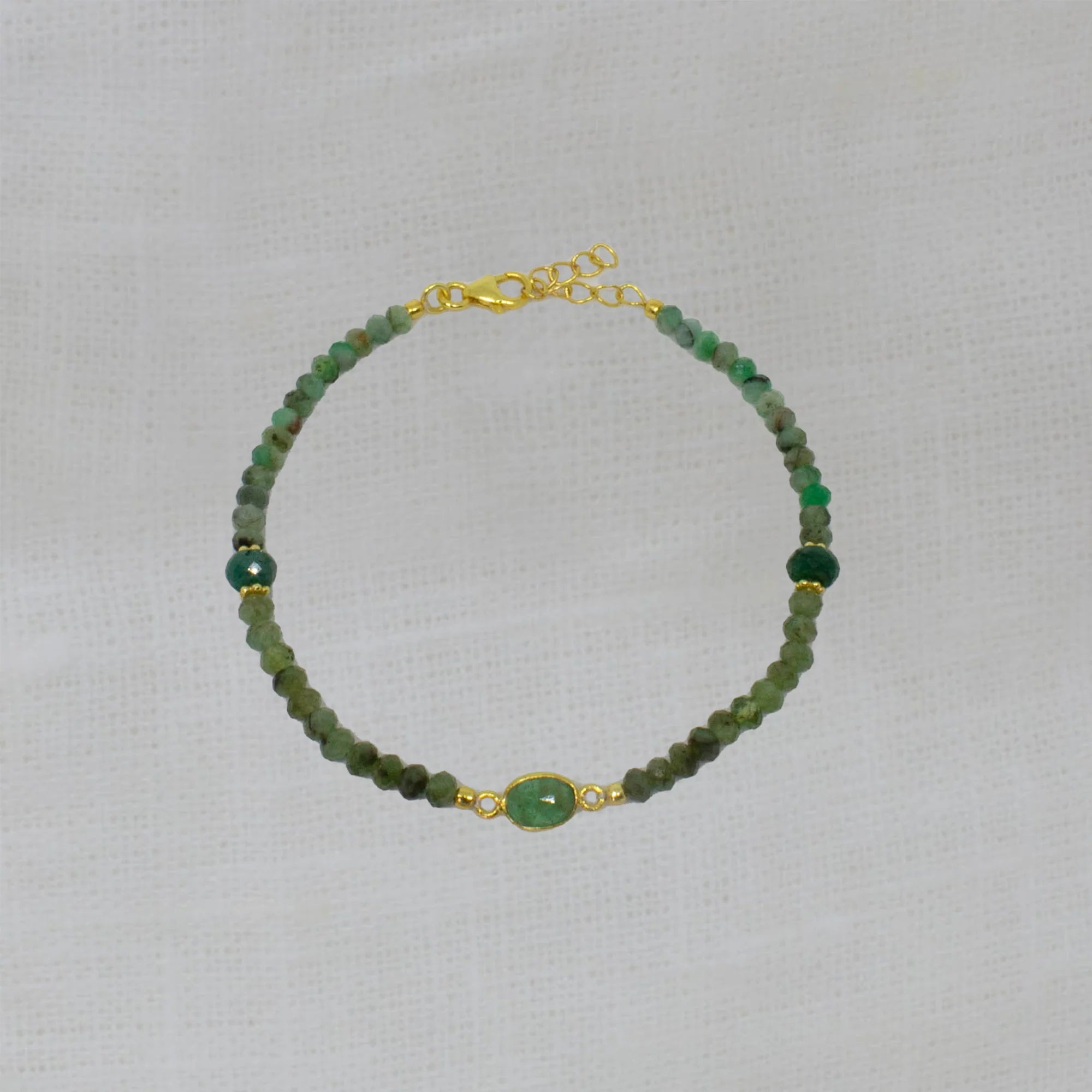 Simple Charm Bangle-Gold and Emerald Beaded Bracelet