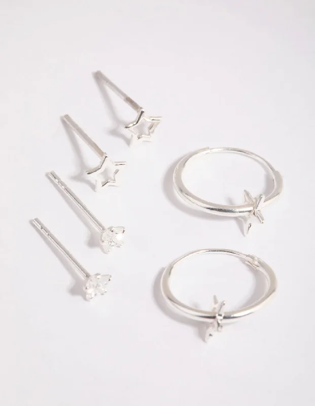 Beaded Hoop Earrings-Sterling Silver Star Stud & Hoop Earring Pack