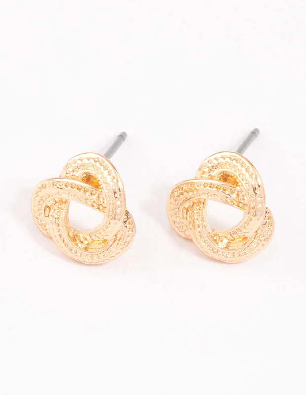 Swarovski Crystal Earrings-Gold Rope Knotted Stud Earrings