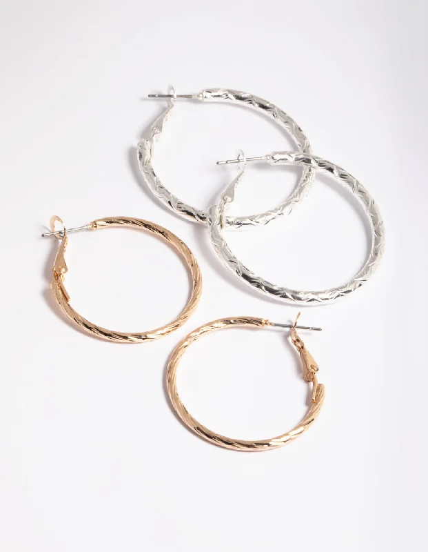 Unique Silver Hoop Earrings-Simple Twist Hoop Earrings Pack