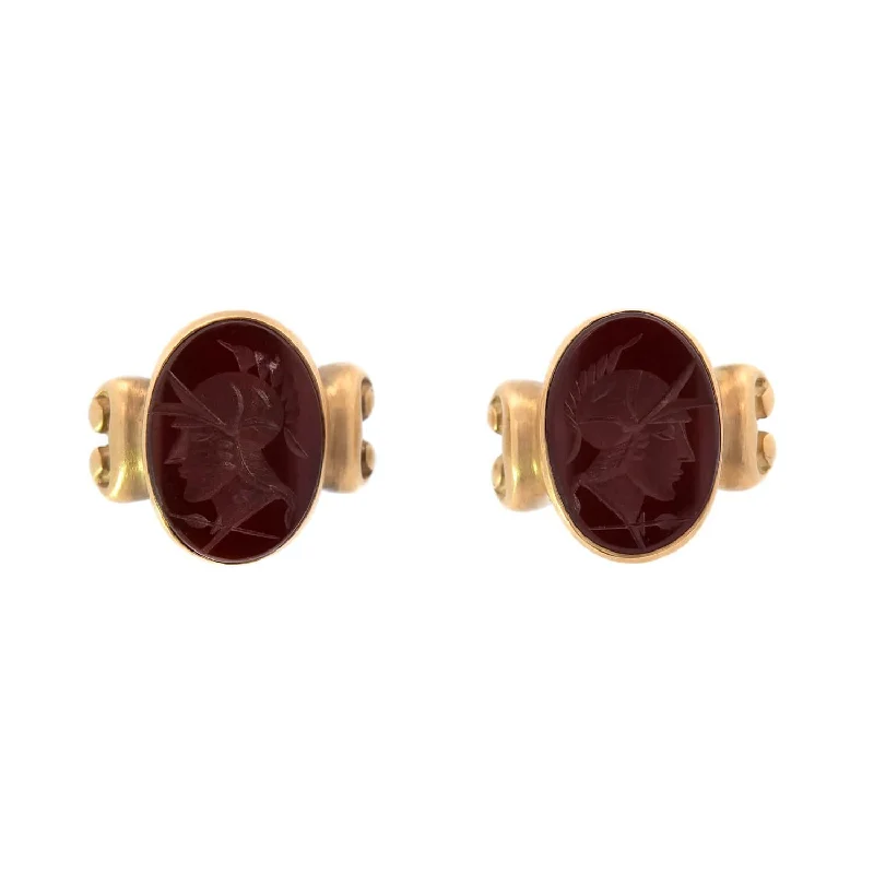 Double Hoop Earrings-VAHE NALTCHAYAN  Estate 18k Carnelian Intaglio Earrings