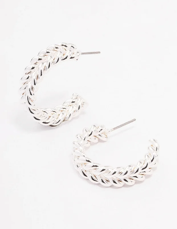 Bold Drop Earrings-Silver Braided Hoop Earrings