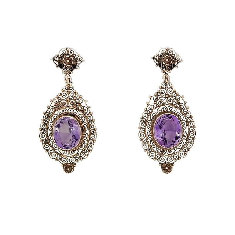 Retro Earrings-Edwardian Italian Silver Gilt Amethyst Earrings