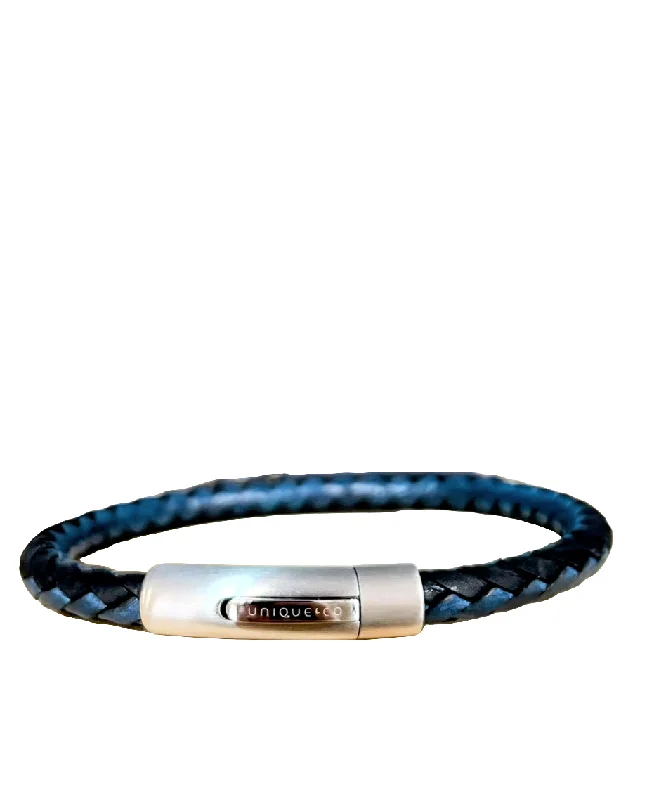 Handmade Silver Bracelet-Unique & Co Black and Water Blue Leather Bracelet