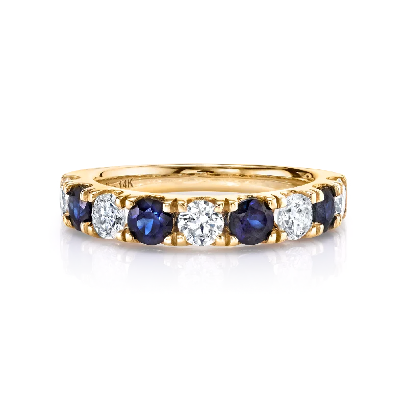 Classic Band - White Diamond and Blue Sapphire / 14k Yellow Gold