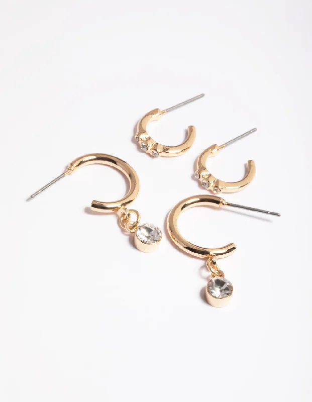 Long Tassel Drop Earrings-Gold Diamante Detail Hoop Earrings Pack