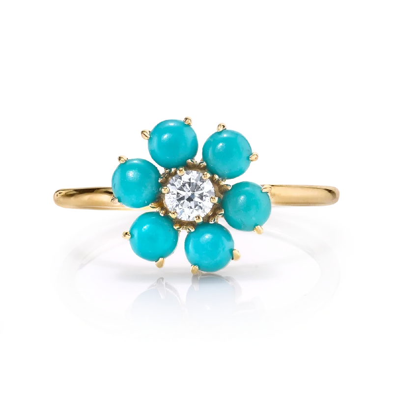 Teddy Flower Ring - Turquoise / 14k Yellow Gold