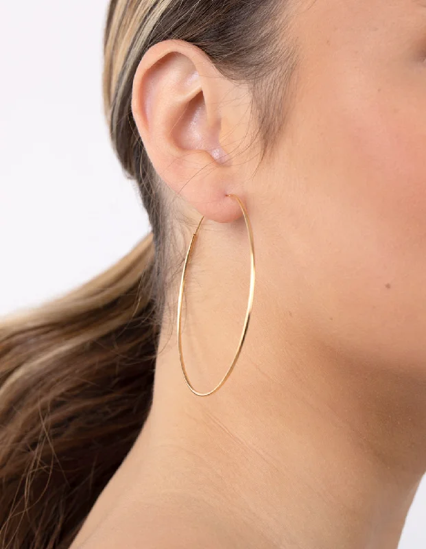 Vintage Style Earrings-Gold Plated Sterling Silver Fine 60mm Hoop