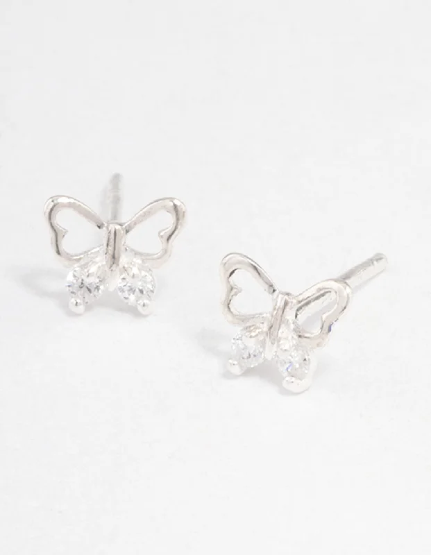 Elegant Chandelier Earrings-Sterling Silver Butterfly Cubic Zirconia Stud Earrings