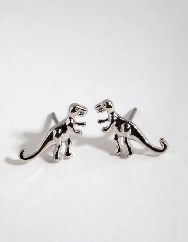 Small Hoop Earrings-Silver T-Rex Stud Earrings