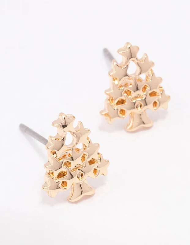 Fashionable Chandelier Earrings-Gold Plain Christmas Tree Stud Earrings