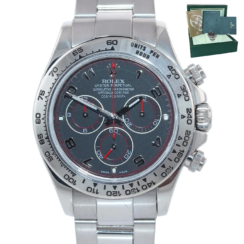 Smart Fitness Watch for Men-2008 Rolex Daytona Black Grey Arabic Racing Dial 116509 18k White Gold Watch Box