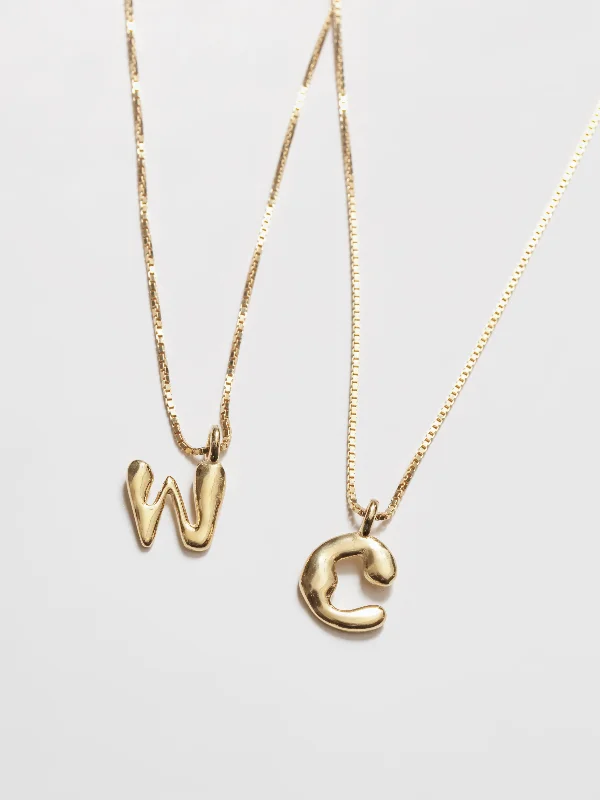 Unique Gold Pendant Necklace-Alphabet Charm Necklace in 14k Solid Gold