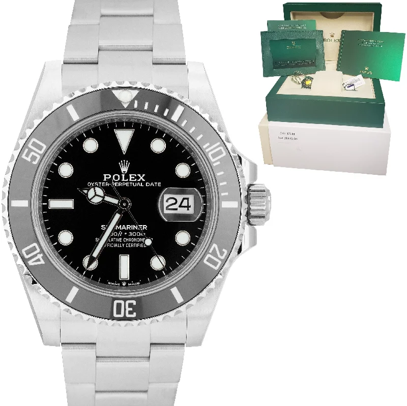 Men's Classic Watch with Date Display-BRAND NEW FEB. 2022 Rolex Submariner 41 Date Steel Black Ceramic Watch 126610 LN