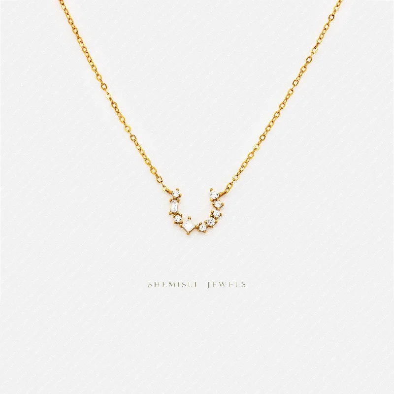 Modern Diamond Necklace-Horseshoe CZ Necklace, Silver or Gold Plated  (15.75“+2”=17.25") SHEMISLI - SN032