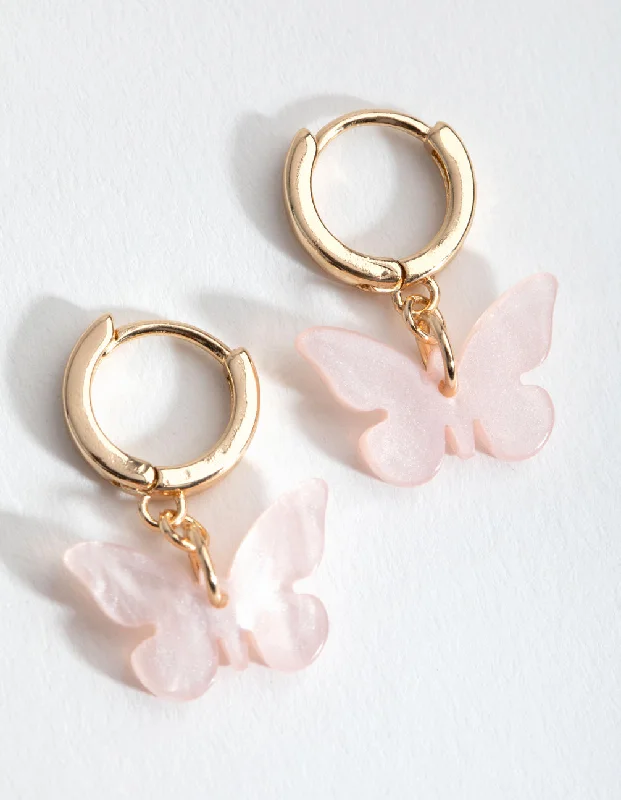 Bold Statement Earrings-Gold Blush Acrylic Butterfly Huggie Earrings