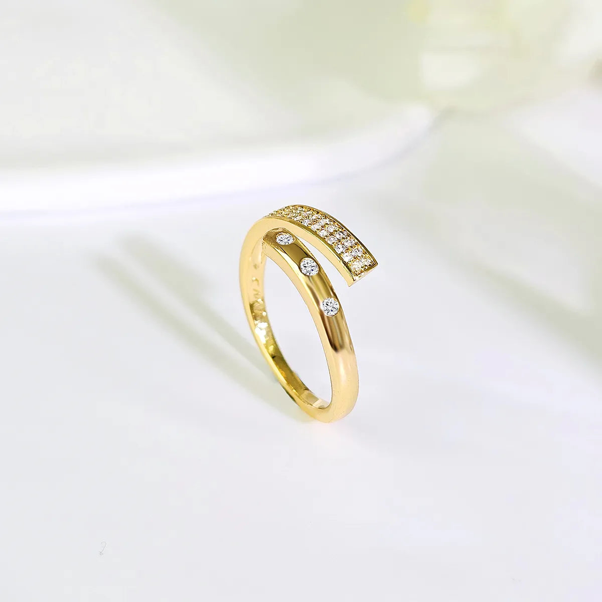 Copper Gold Plated Inlay Geometric Zircon Open Rings