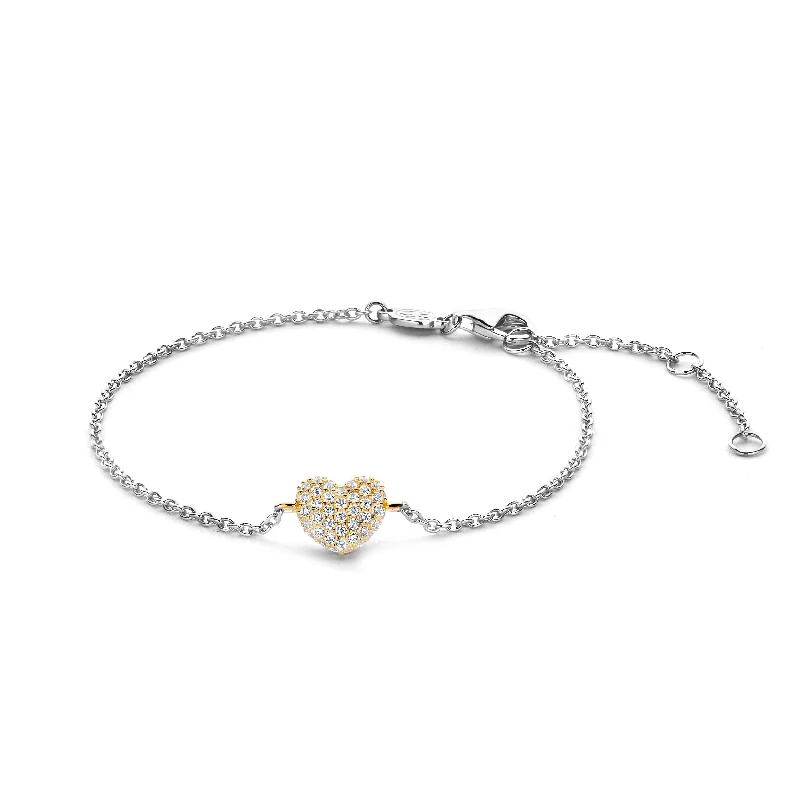 Gemstone Bracelet-Ti Sento Gold Cubic Zirconia Heart Bracelet