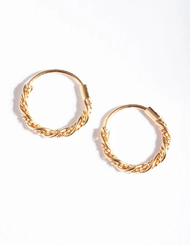 Elegant Diamond Earrings-Gold Plated Sterling Silver Mini Twist Hoop Earrings