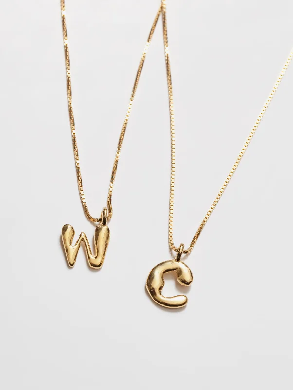 White Gold Necklace-Alphabet Charm Necklace in 14k Gold Plated