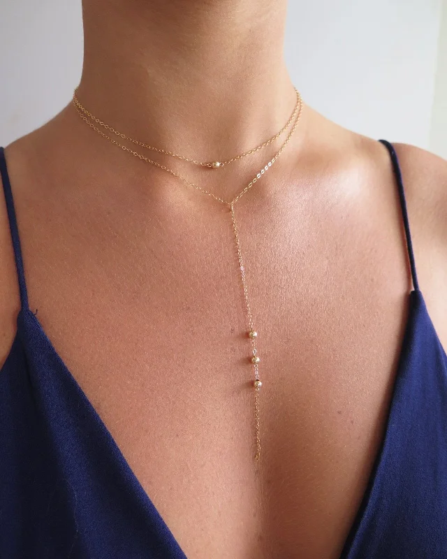 Dainty Silver Necklace-Triple Drop Necklace  - 14k Yellow Gold Fill